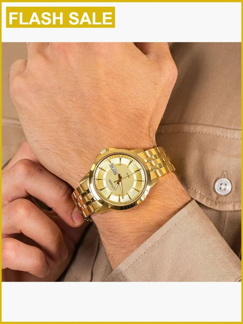 Men's Stainless Steel Quartz Watch Luminous Champagne Dial